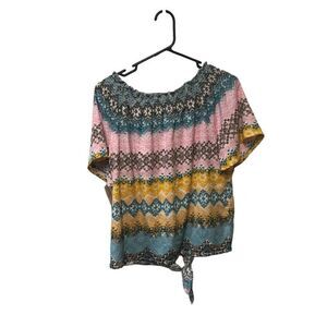 Coral Bay Petite Size Small (PS) Floral Tie Front Pastel Blouse